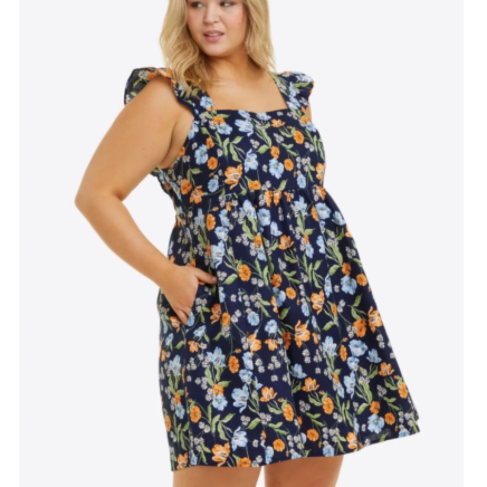 Draper James Maddie Babydoll Navy Blue Spring Bloom Mini Dress 3X